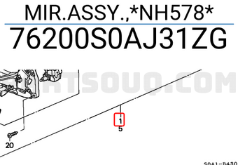 Honda 76200S0AJ31ZG MIR.ASSY.,*NH578*