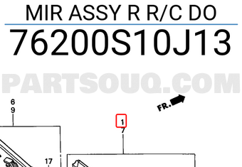 Honda 76200S10J13 MIR ASSY R R/C DO