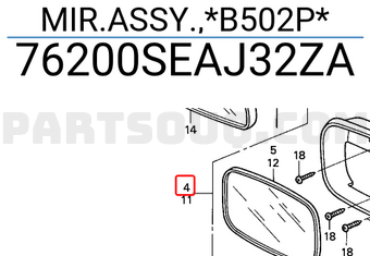Honda 76200SEAJ32ZA MIR.ASSY.,*B502P*