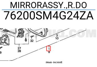 Honda 76200SM4G24ZA MIRRORASSY.,R.DO