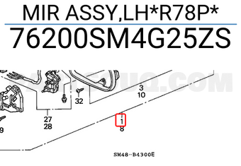 Honda 76200SM4G25ZS MIR ASSY,LH*R78P*
