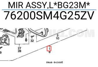 Honda 76200SM4G25ZV MIR ASSY,L*BG23M*