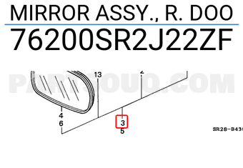 Honda 76200SR2J22ZF MIRROR ASSY., R. DOO