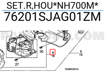Honda 76201SJAG01ZM SET.R,HOU*NH700M*