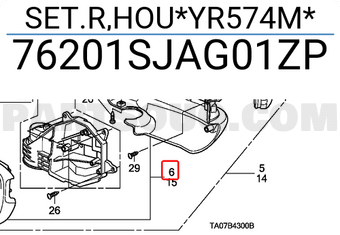 Honda 76201SJAG01ZP SET.R,HOU*YR574M*