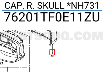 Honda 76201TF0E11ZU CAP, R. SKULL *NH731