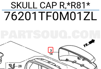 Honda 76201TF0M01ZL SKULL CAP R,*R81*