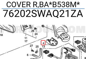 Honda 76202SWAQ21ZA COVER R,BA*B538M*
