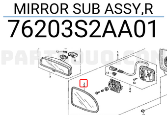 Honda 76203S2AA01 MIRROR SUB ASSY,R
