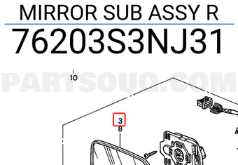 Honda 76203S3NJ31 MIRROR SUB ASSY R