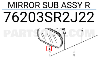Honda 76203SR2J22 MIRROR SUB ASSY R
