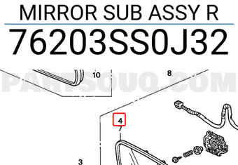 Honda 76203SS0J32 MIRROR SUB ASSY R