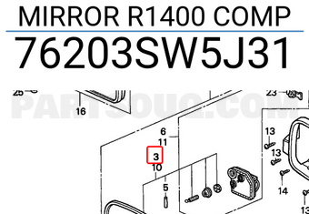 Honda 76203SW5J31 MIRROR R1400 COMP