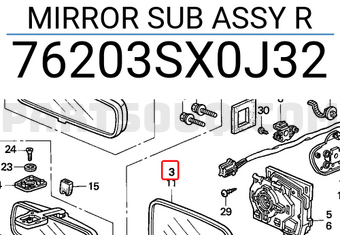 Honda 76203SX0J32 MIRROR SUB ASSY R
