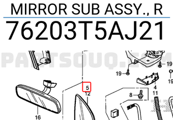 Honda 76203T5AJ21 MIRROR SUB ASSY., R