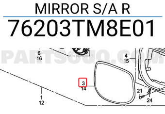Honda 76203TM8E01 MIRROR S/A R