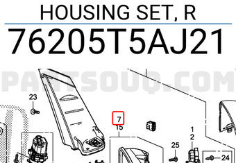 Honda 76205T5AJ21 HOUSING SET, R
