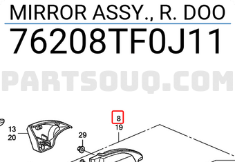 Honda 76208TF0J11 MIRROR ASSY., R. DOO