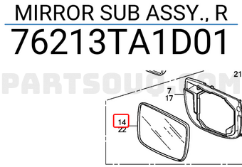 Honda 76213TA1D01 MIRROR SUB ASSY., R