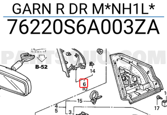 Honda 76220S6A003ZA GARN R DR M*NH1L*