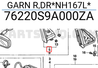 Honda 76220S9A000ZA GARN R,DR*NH167L*