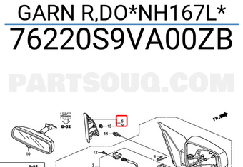 Honda 76220S9VA00ZB GARN R,DO*NH167L*