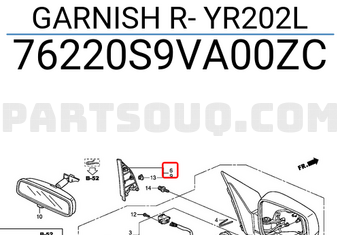 Honda 76220S9VA00ZC GARNISH R- YR202L