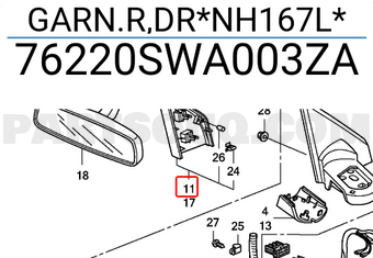 Honda 76220SWA003ZA GARN.R,DR*NH167L*