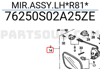 Honda 76250S02A25ZE MIR.ASSY.LH*R81*