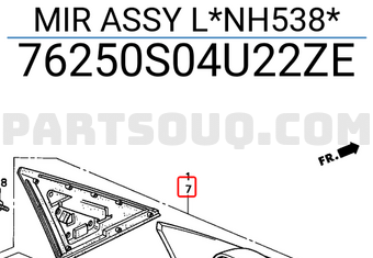 Honda 76250S04U22ZE MIR ASSY L*NH538*