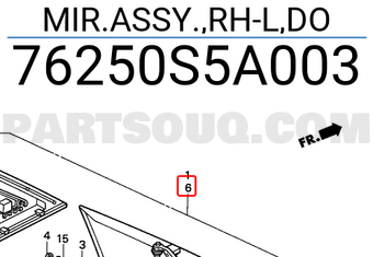 Honda 76250S5A003 MIR.ASSY.,RH-L,DO
