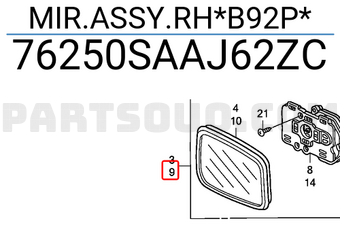 Honda 76250SAAJ62ZC MIR.ASSY.RH*B92P*