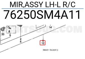 Honda 76250SM4A11 MIR,ASSY LH-L R/C