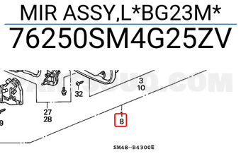 Honda 76250SM4G25ZV MIR ASSY,L*BG23M*