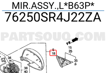 Honda 76250SR4J22ZA MIR.ASSY.,L*B63P*
