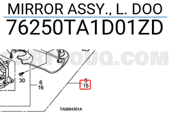 Honda 76250TA1D01ZD MIRROR ASSY., L. DOO