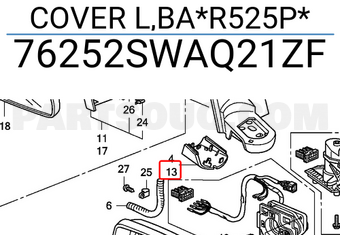 Honda 76252SWAQ21ZF COVER L,BA*R525P*