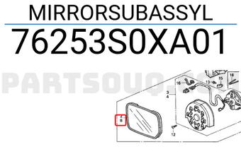 Honda 76253S0XA01 MIRRORSUBASSYL