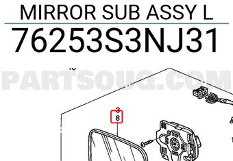 Honda 76253S3NJ31 MIRROR SUB ASSY L