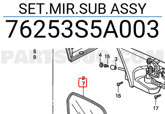Honda 76253S5A003 SET.MIR.SUB ASSY