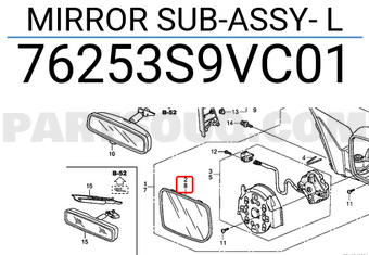 Honda 76253S9VC01 MIRROR SUB-ASSY- L