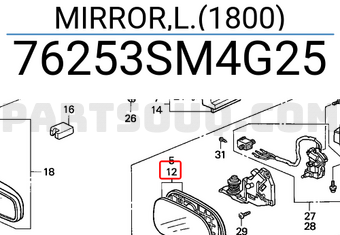 Honda 76253SM4G25 MIRROR,L.(1800)