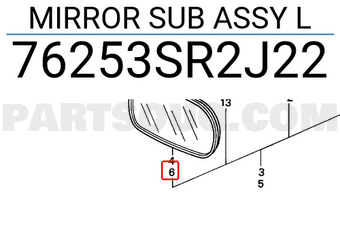 Honda 76253SR2J22 MIRROR SUB ASSY L
