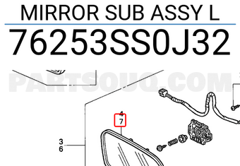 Honda 76253SS0J32 MIRROR SUB ASSY L