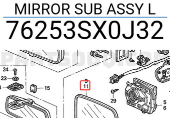 Honda 76253SX0J32 MIRROR SUB ASSY L