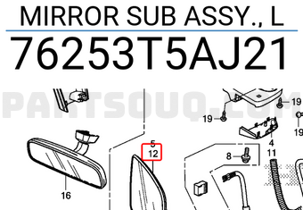 Honda 76253T5AJ21 MIRROR SUB ASSY., L