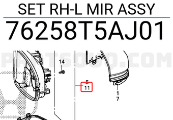 Honda 76258T5AJ01 SET RH-L MIR ASSY
