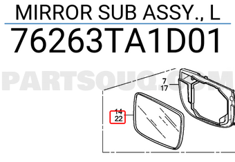 Honda 76263TA1D01 MIRROR SUB ASSY., L