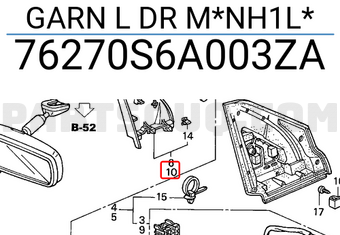 Honda 76270S6A003ZA GARN L DR M*NH1L*