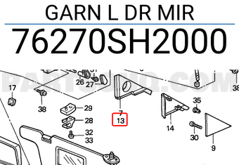 Honda 76270SH2000 GARN L DR MIR